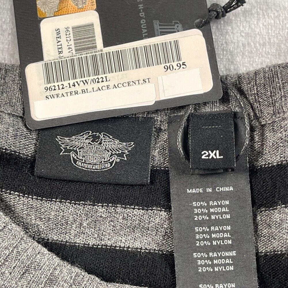 Harley Davidson Sweater Womens 2XL Gray Black Stripe Lace Trim High Low Tunic - Picture 6 of 10
